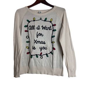 WITH A TWIST Women’s Ivory Christmas Sweater Size M Holiday Lights Pullover